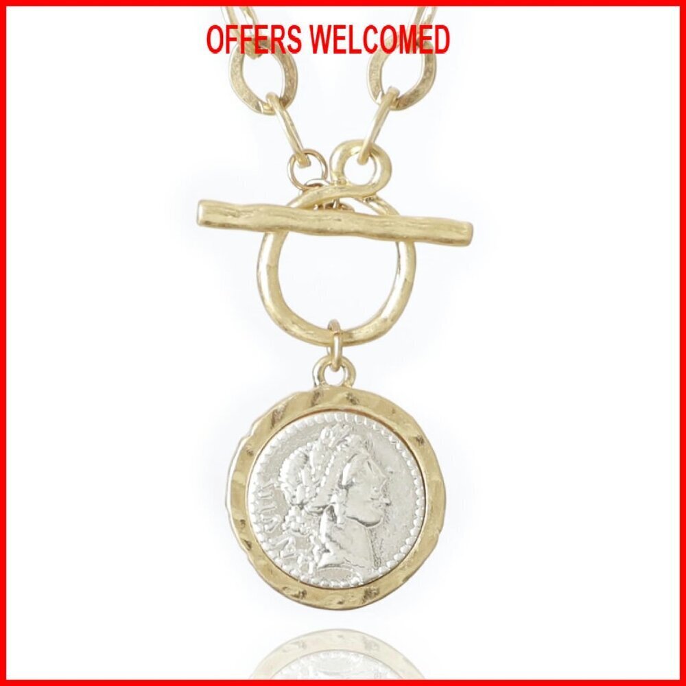 Antique Gold Roman Coin Necklace 18 Inch Chain Pendant Women's Jewelry Gift